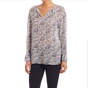 Theory Blouse Sz S  Alrik Avery Silk Peasant Blouse Chiffon Long Sleeve